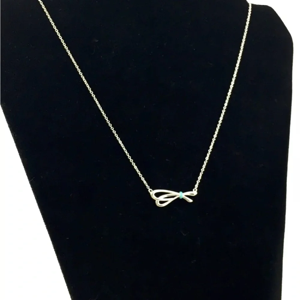 Tiffany & Co. Blue Enamel Knot Bow Pendant 16” Necklace Silver w Orig. Box Pouch - Picture 1 of 5